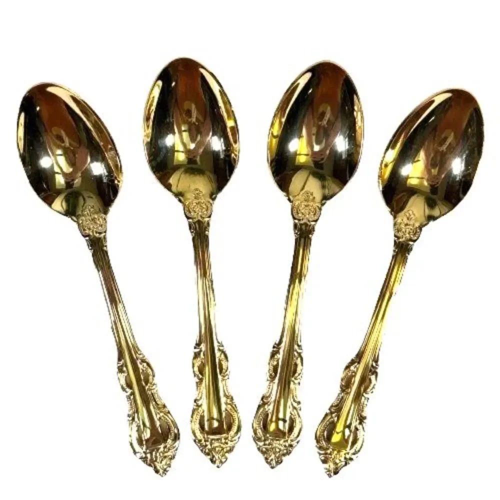 Set of 4 Four Towle Supreme KING ARTHUR GOLD Electroplate Teaspoons 6 1/8